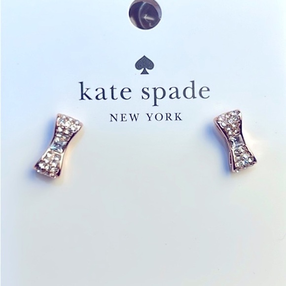 Kate Spade Bow earrings rose gold. Ready Set Bow Pave Bow Studs - Picture 3 of 5